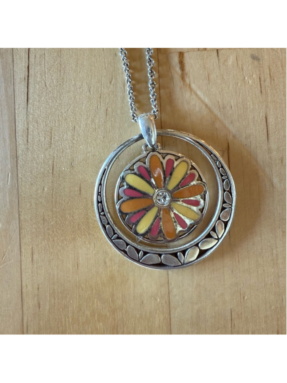 Brighton vintage sunflower yellow orange and silver reversible necklace - Picture 3 of 5